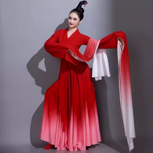 Red Gradient Chinese Folk Classical dance costumes Female flowing Chinese style ancient style Han clothes Han Tang water sleeve fairy princess dance dresses art test dance wear